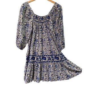 Anthropologie Navy and Cream Floral Midi Dress